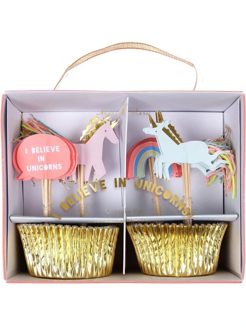 🆕 24 Meri Meri Cupcake Topper Unicorns Rainbows Metallic Gold Birthday Party NWT